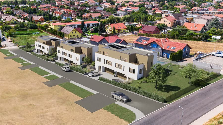 Rezidence Moravany — letecká vizualizace celého souboru rodinných domů